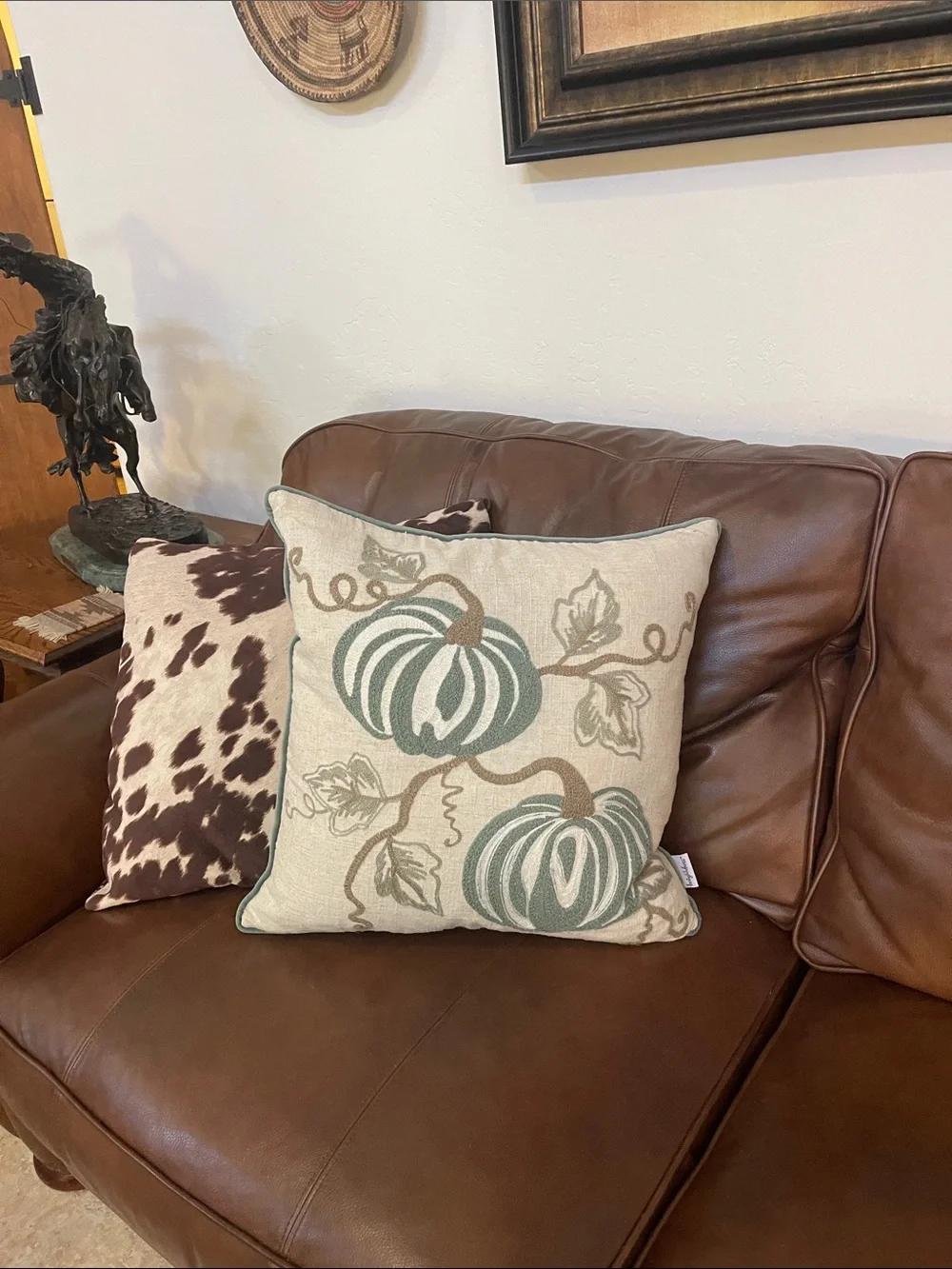 Down Pumpkin Vine Throw Pillow - Cream and Green
